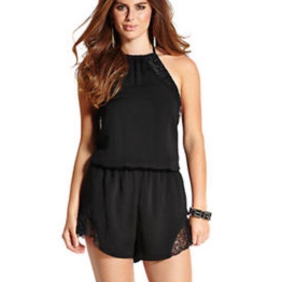 Guess Romper Size Medium Black "Flirty" Lace Trim Soft Y2K Backless Date Night - Picture 4 of 16